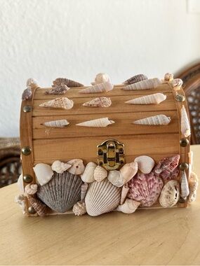 Seashell Adorned Wooden Treasure Chest